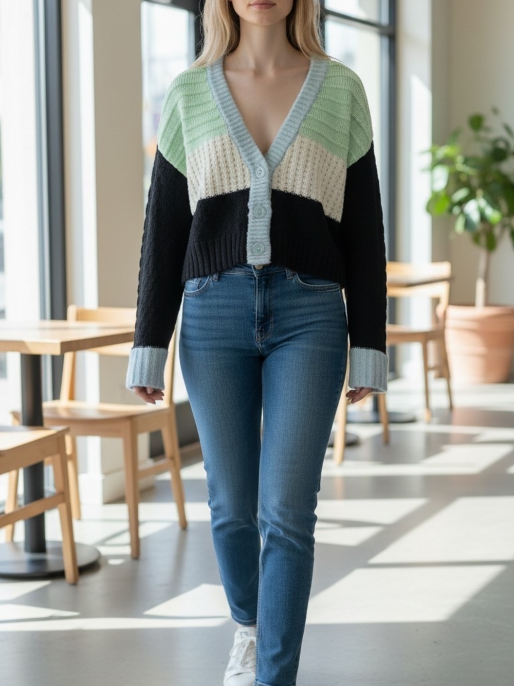 Adyson Parker Colorblock V-Neck Button Cardigan